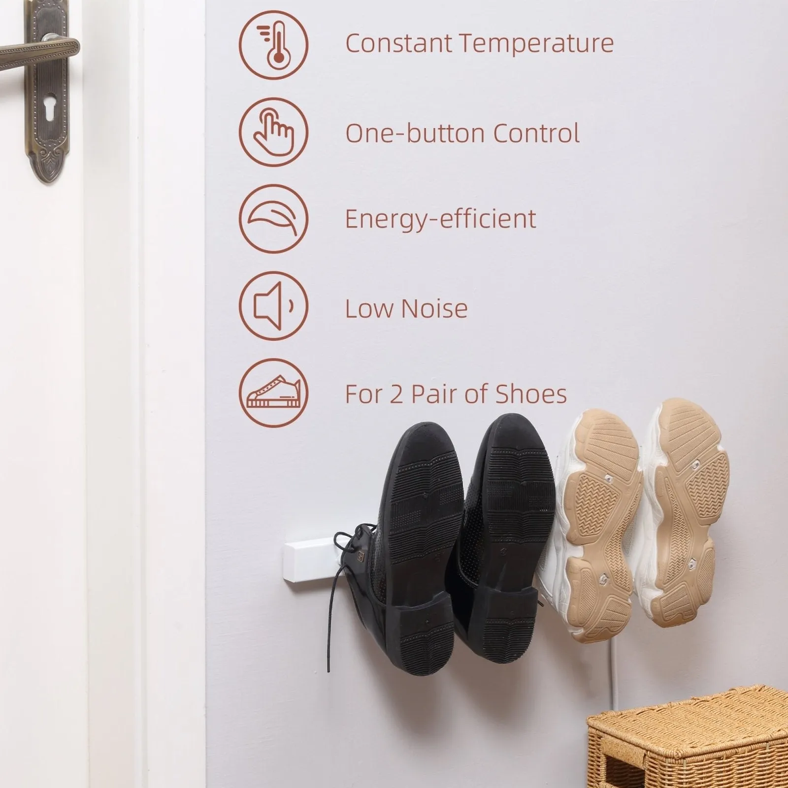 2 Pairs Electric Shoe Dryer Wall Mounted Shoe Warmers with Constant Temperature for Boots Leather Shoes Socks White