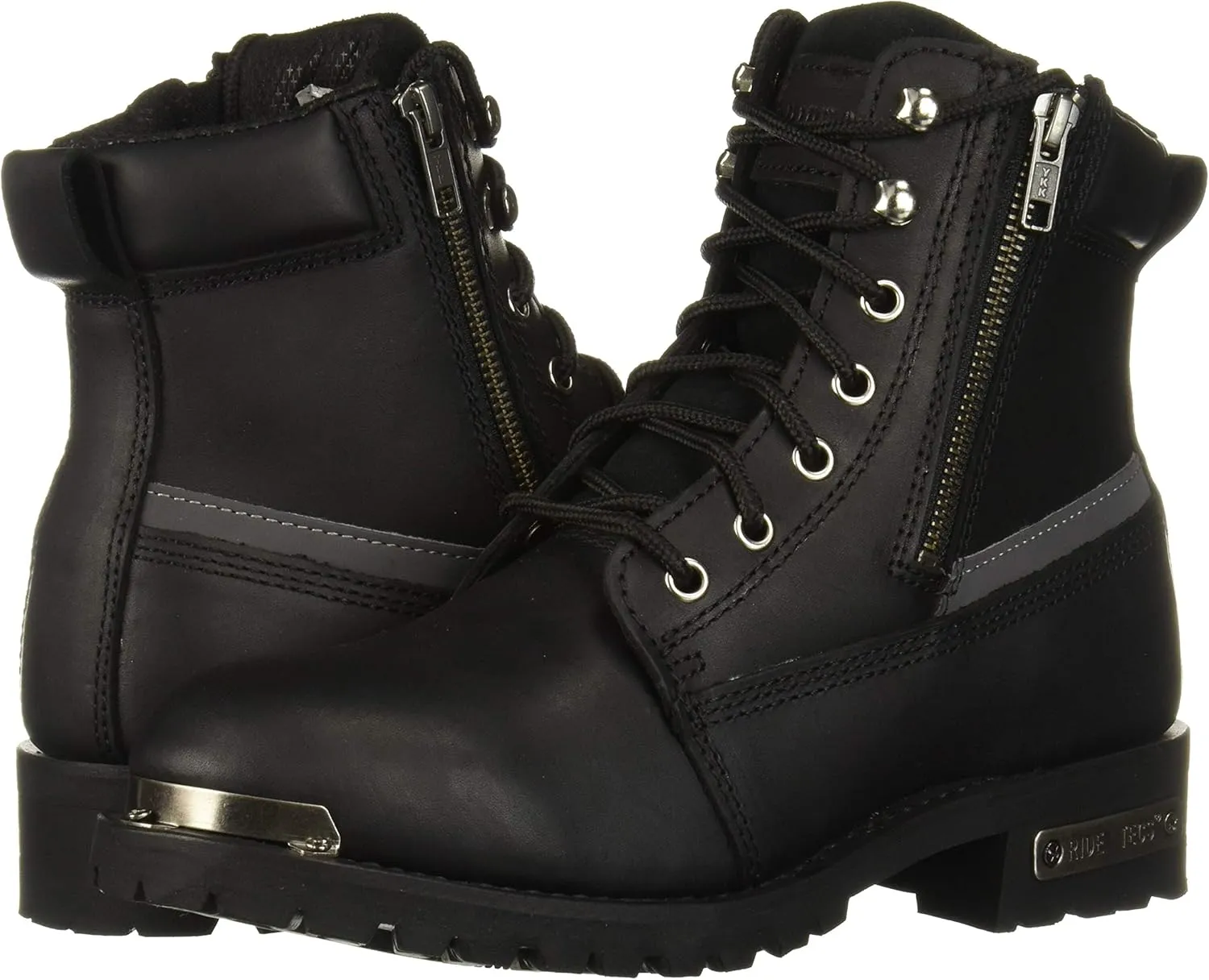 Ad Tec Men's Double Side Zipper, Reflective Riding Boot Full Grain Black Leather