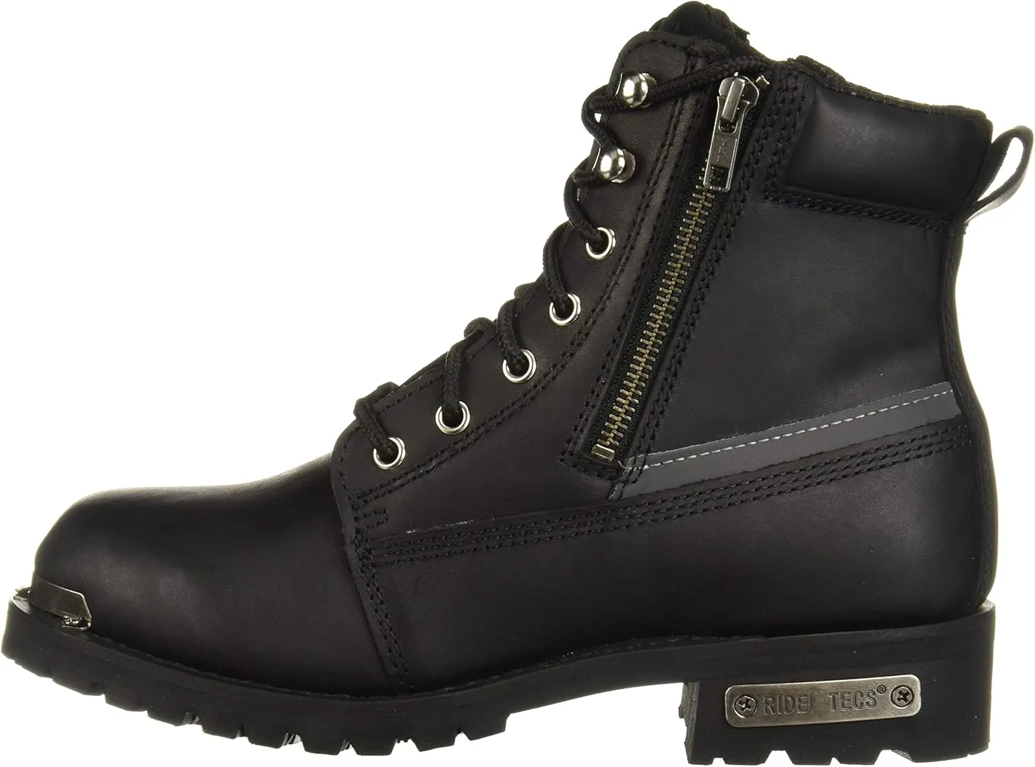 Ad Tec Men's Double Side Zipper, Reflective Riding Boot Full Grain Black Leather