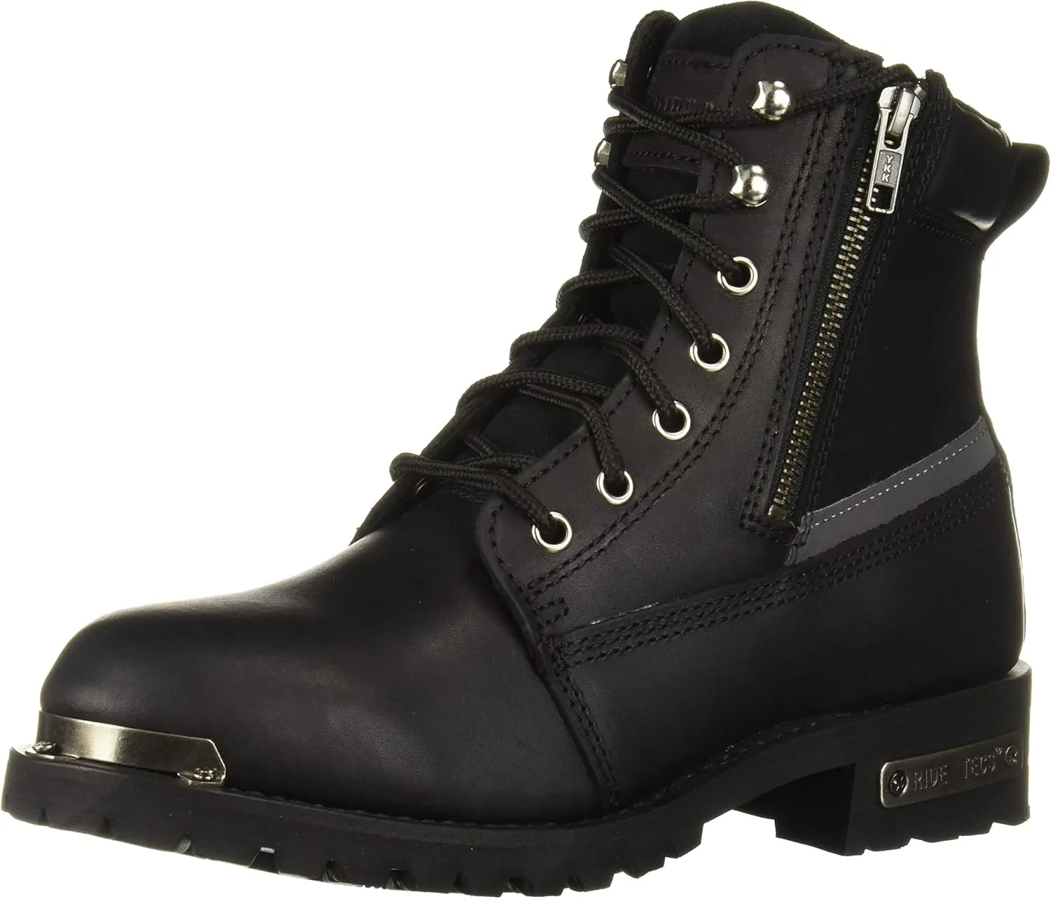 Ad Tec Men's Double Side Zipper, Reflective Riding Boot Full Grain Black Leather