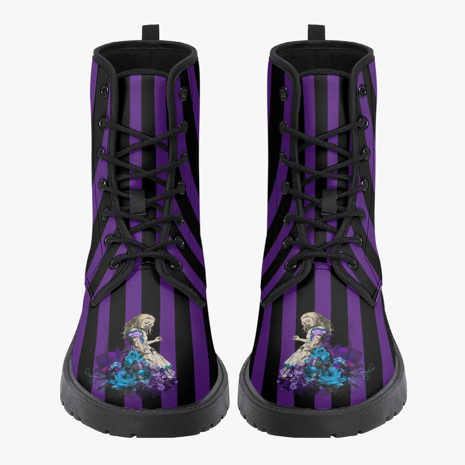 Alice in Wonderland Fun Purple Striped Combat Boots (JPREG14)