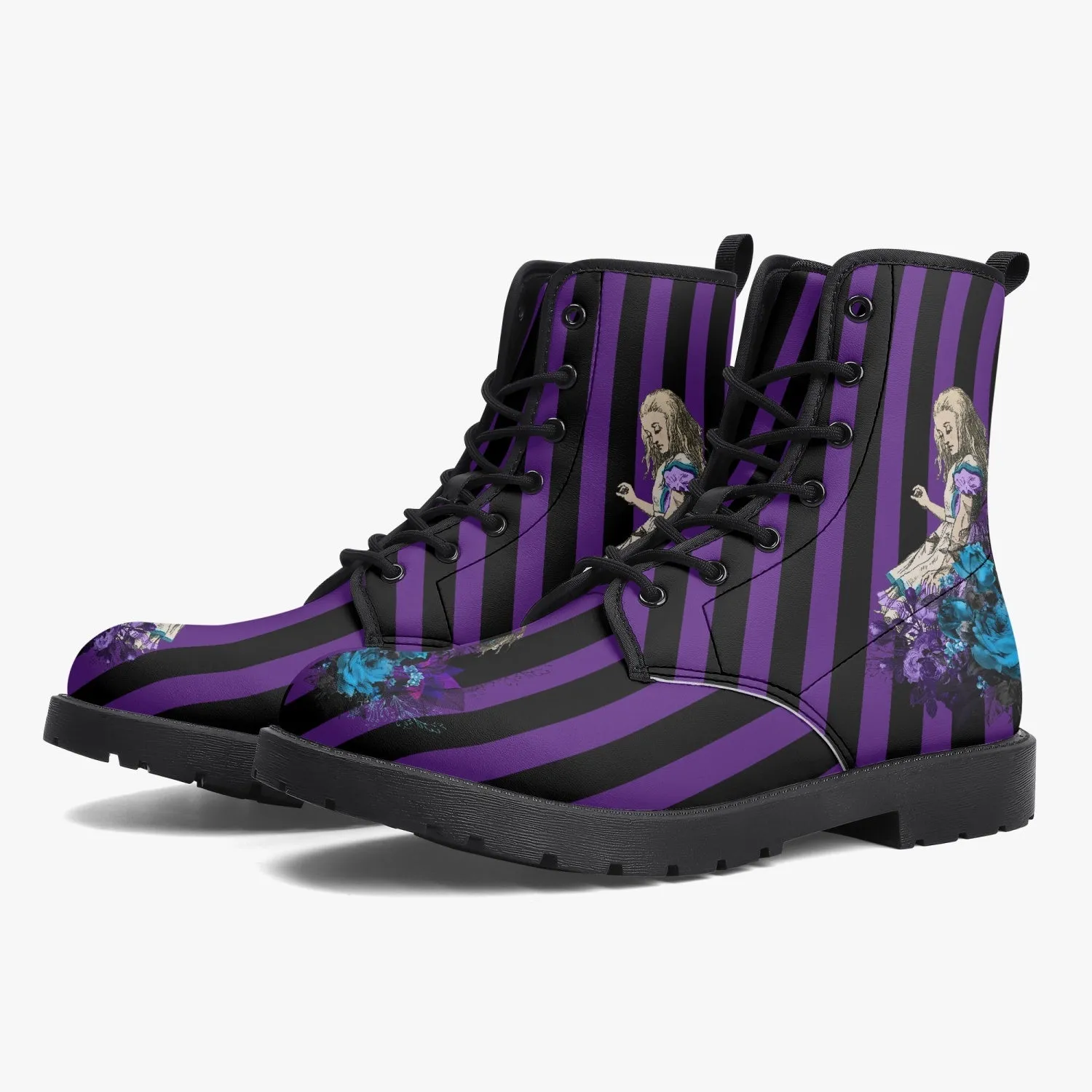Alice in Wonderland Fun Purple Striped Combat Boots (JPREG14)