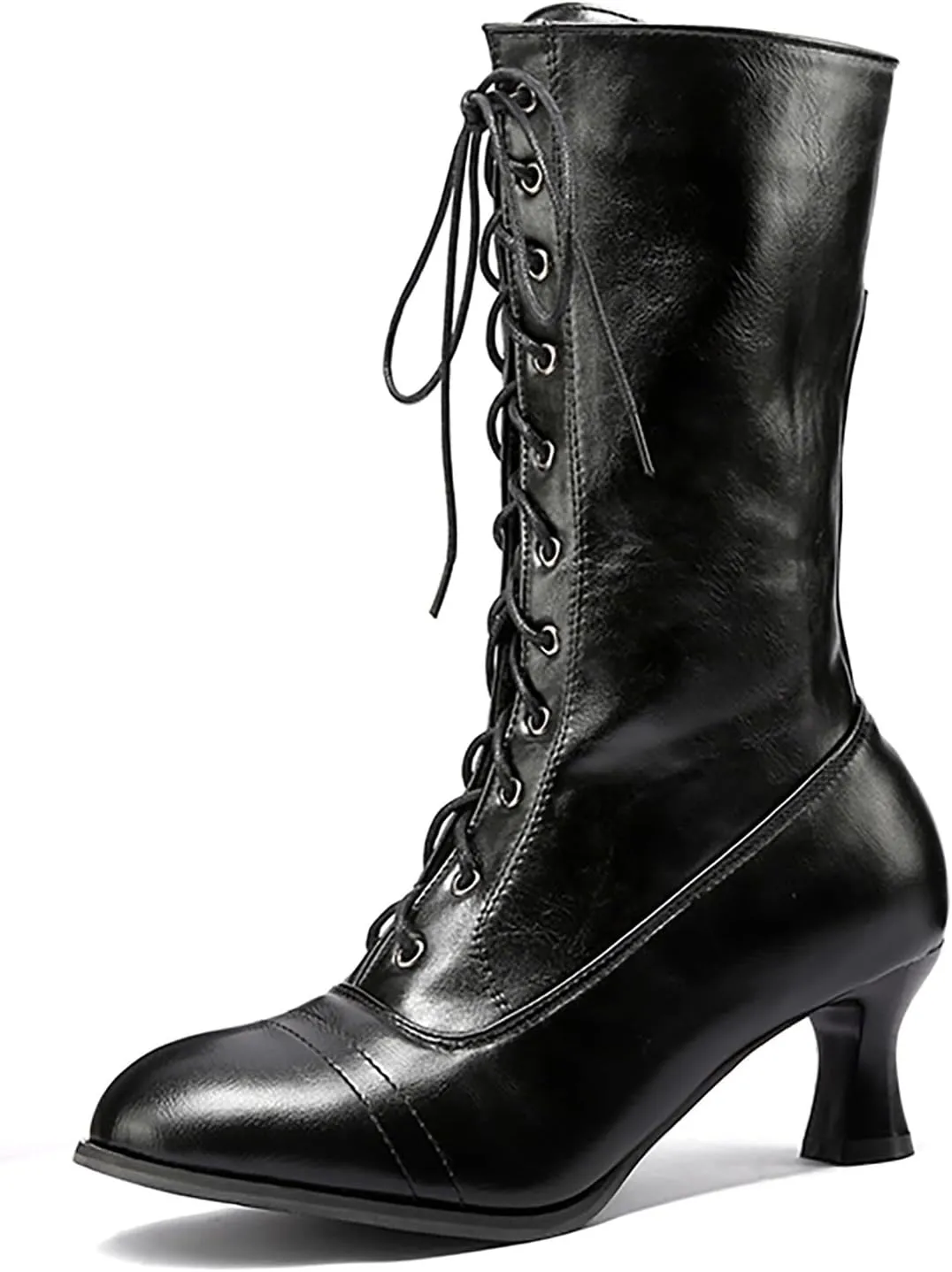 AMDBEL Renaissance Boots Women Wide Calf,Women Medieval Pirate Boots Flat Pull On Western Knight Boots Low Heel Tall Boots