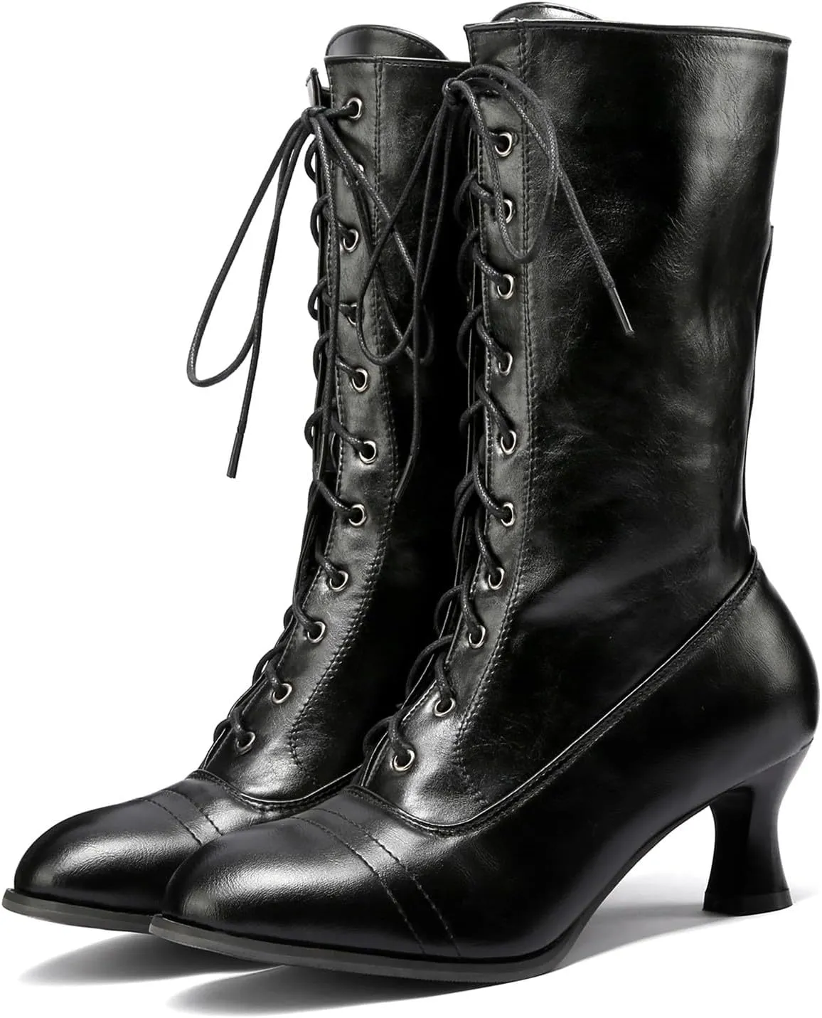 AMDBEL Renaissance Boots Women Wide Calf,Women Medieval Pirate Boots Flat Pull On Western Knight Boots Low Heel Tall Boots