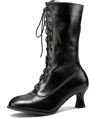 AMDBEL Renaissance Boots Women Wide Calf,Women Medieval Pirate Boots Flat Pull On Western Knight Boots Low Heel Tall Boots
