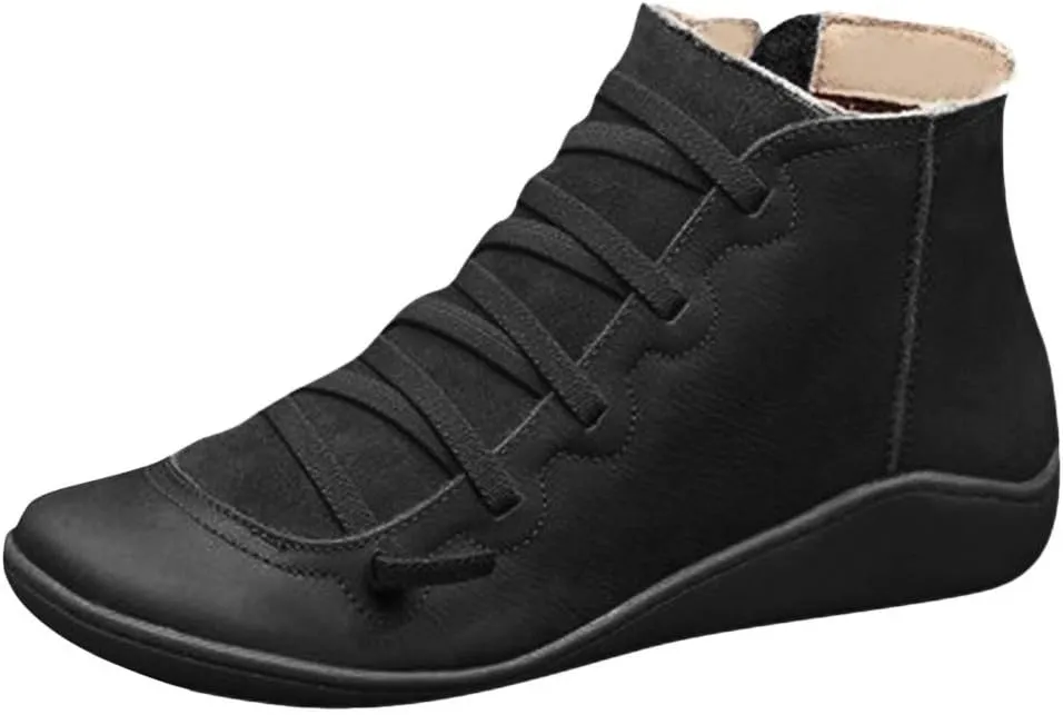 Ankle Boots for Women Casual Western Short Boots Women's Arch Support Boots Comfy Lace Up Flat Heel Ankle Booties