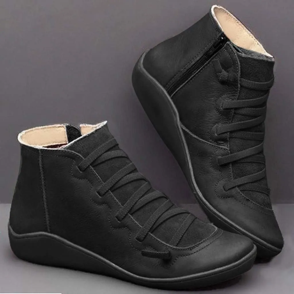 Ankle Boots for Women Casual Western Short Boots Women's Arch Support Boots Comfy Lace Up Flat Heel Ankle Booties