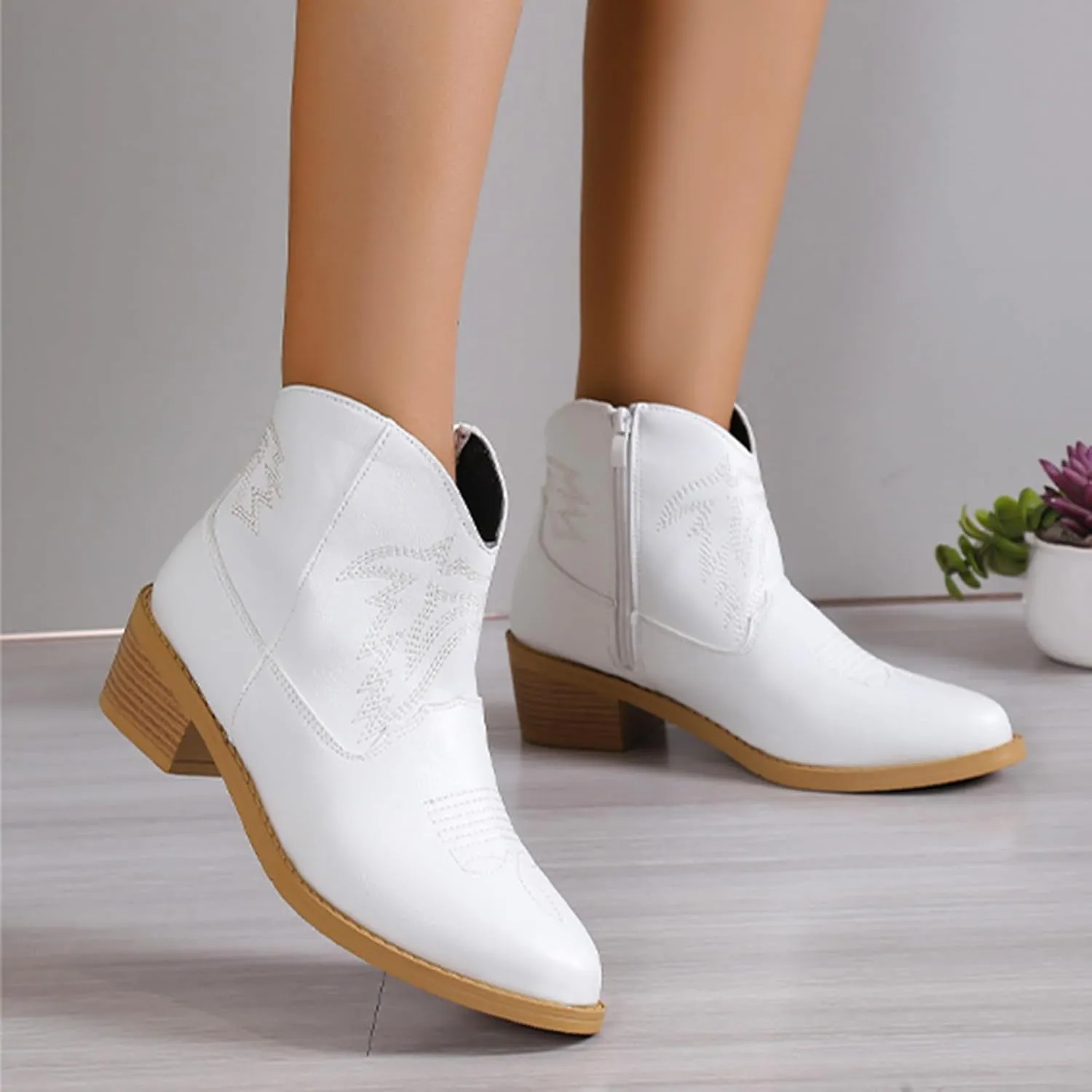 Ankle Boots for Women Dressy Chunky Heel Boots for Women Western Chunky Heel Pointed Toe Slip on Women Cowboy Boots