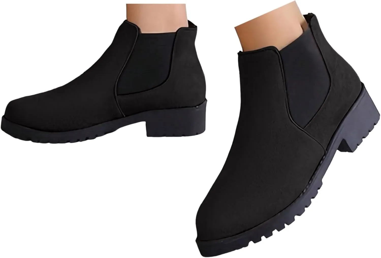 Ankle Boots for Women Dressy Fall Boots for Women 2024 Suede Round Toe Elasticized Mouth Sleeve Low Heel Booties
