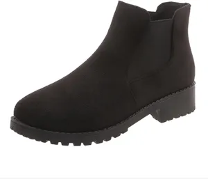 Ankle Boots for Women Dressy Fall Boots for Women 2024 Suede Round Toe Elasticized Mouth Sleeve Low Heel Booties