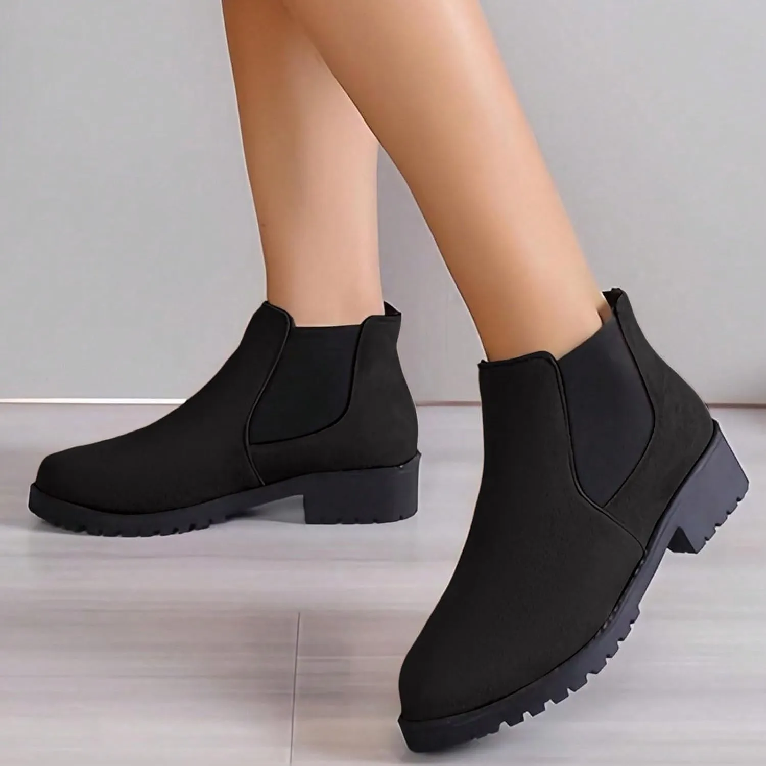 Ankle Boots for Women Dressy Fall Boots for Women 2024 Suede Round Toe Elasticized Mouth Sleeve Low Heel Booties
