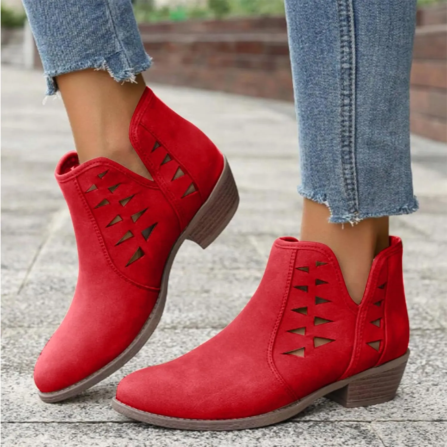 Ankle Boots for Women Low Heel Chunky Heel Boots Casual Fashion Pointed Toe Chunky Heels V Cut Comfy Boots for Women