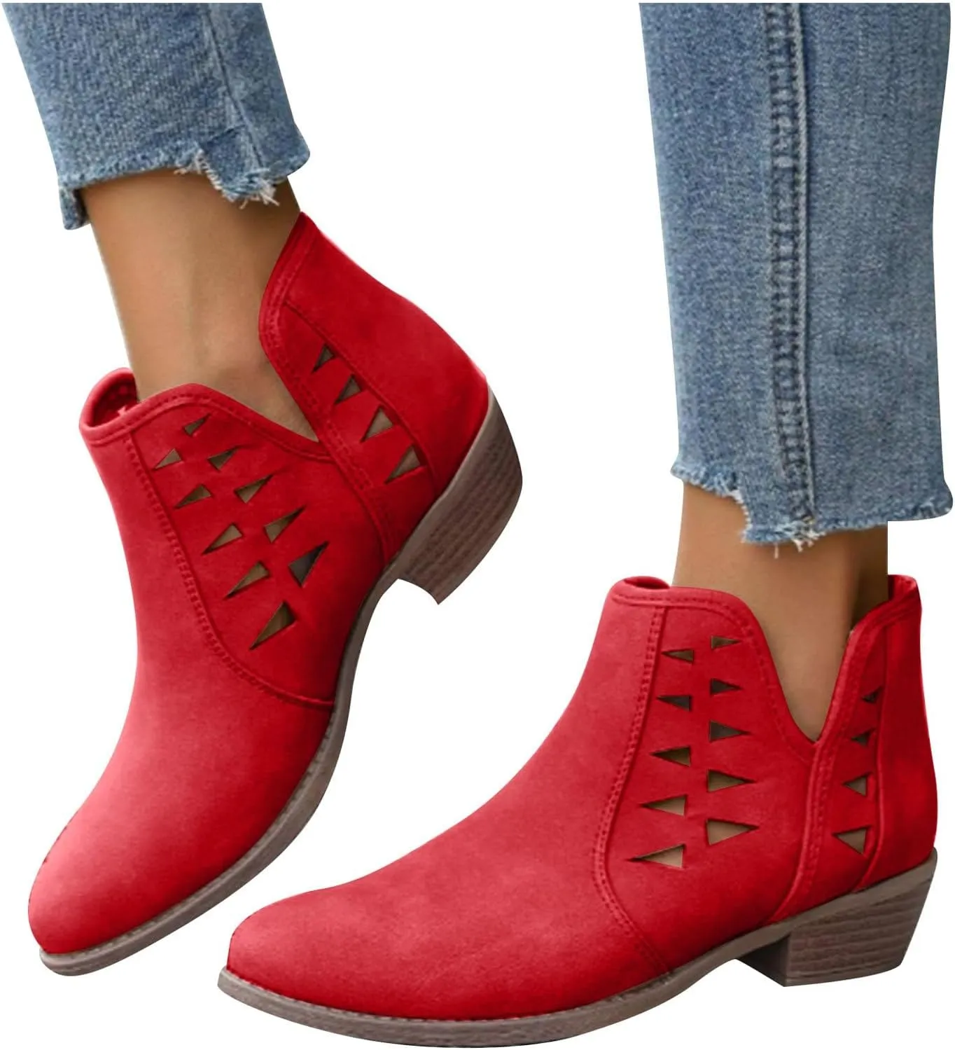 Ankle Boots for Women Low Heel Chunky Heel Boots Casual Fashion Pointed Toe Chunky Heels V Cut Comfy Boots for Women