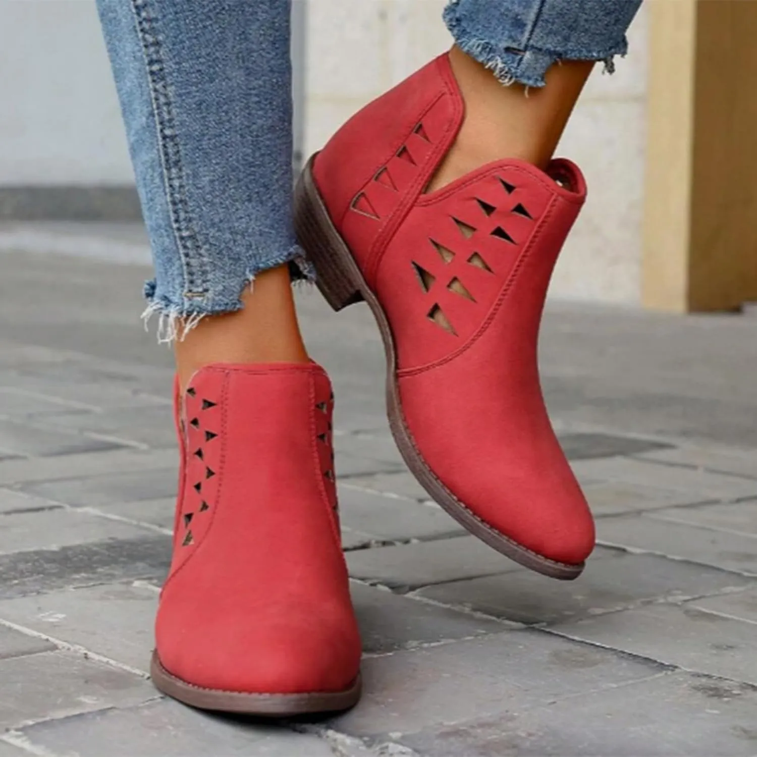 Ankle Boots for Women Low Heel Chunky Heel Boots Casual Fashion Pointed Toe Chunky Heels V Cut Comfy Boots for Women