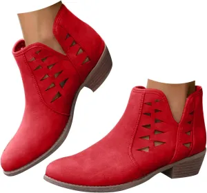 Ankle Boots for Women Low Heel Chunky Heel Boots Casual Fashion Pointed Toe Chunky Heels V Cut Comfy Boots for Women