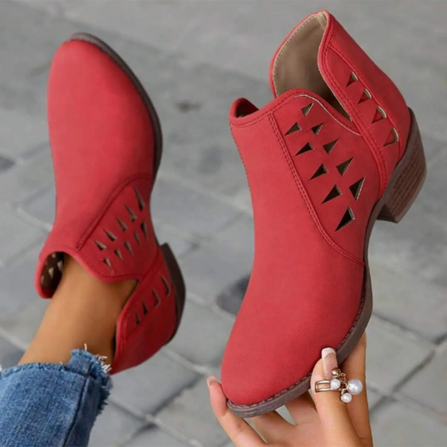 Ankle Boots for Women Low Heel Chunky Heel Boots Casual Fashion Pointed Toe Chunky Heels V Cut Comfy Boots for Women