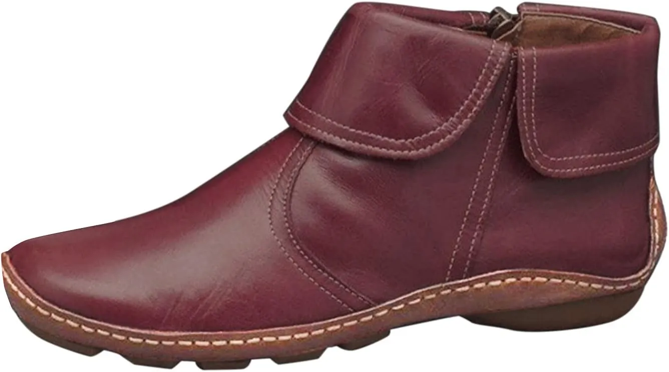 Ankle Boots for Women Low Heel Lace Up Arch Support Boots Side Zip Vintage Damping Shoes Flat Heel Boots