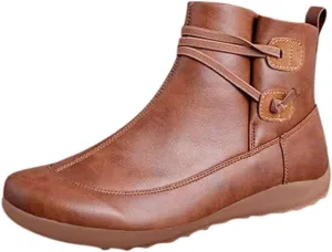 Ankle Boots for Women New Arch Support Booties Side Zipper Vintage Leather Damping Shoes Platform Heel Boots