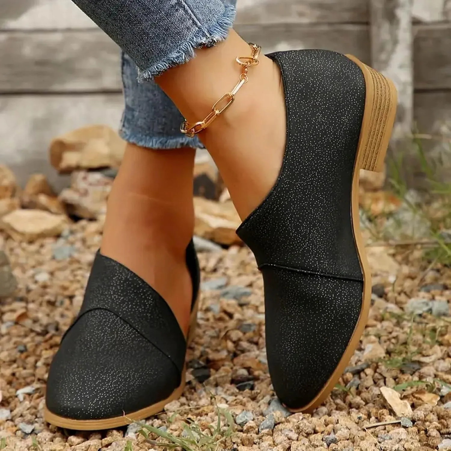 Ankle Boots for Women, No Heel Arch Support Flat Heel Ankle Boots Shoes Side Zipper Vintage Leather Damping Boots