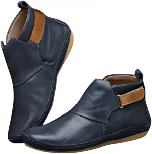 Ankle Boots for Women No Heel,2022 New Arch Support Boots Side Zipper Vintage Leather Damping Shoes Flat Heel Booties