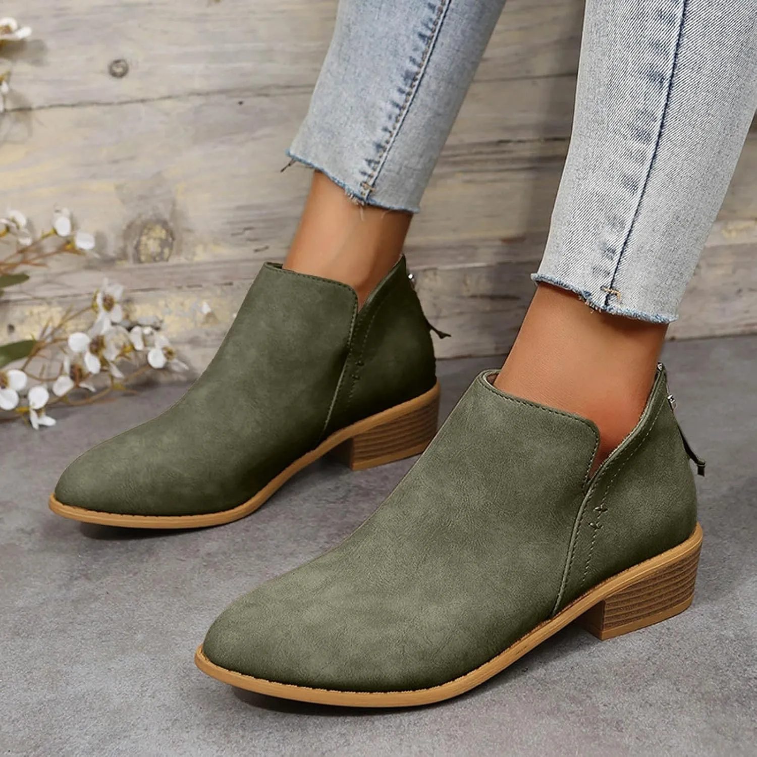 Ankle Boots for Women Riding Boots for Women Fashion British Style Pointed Toe Block Heels Pull on Boots for Women