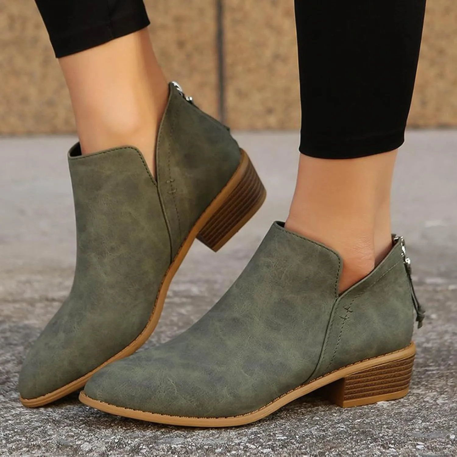 Ankle Boots for Women Riding Boots for Women Fashion British Style Pointed Toe Block Heels Pull on Boots for Women
