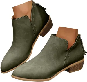 Ankle Boots for Women Riding Boots for Women Fashion British Style Pointed Toe Block Heels Pull on Boots for Women