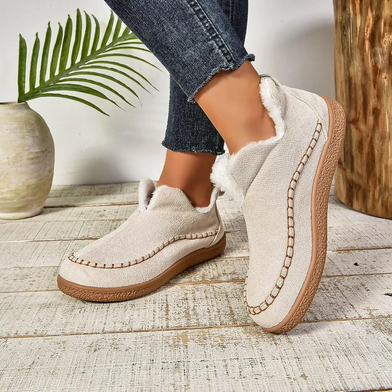 Ankle Boots for Women, Winter Warm Cozy Suede Indoor Outdoor Ankle Boots With Memory Foam Comfy Non Slip House Shoes