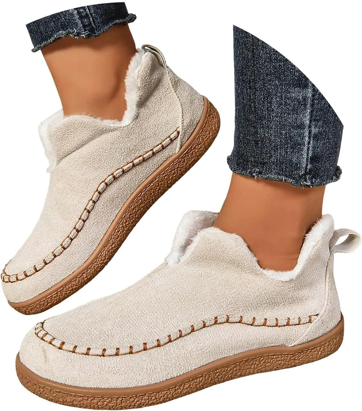 Ankle Boots for Women, Winter Warm Cozy Suede Indoor Outdoor Ankle Boots With Memory Foam Comfy Non Slip House Shoes