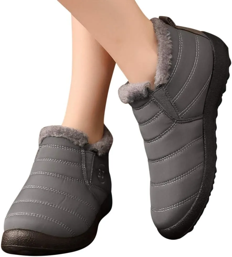 Ankle Boots for Women, Women Winter Snow Boots Warm Fur Lined Waterproof Insulated Slip On Outdoor Ankle Booties