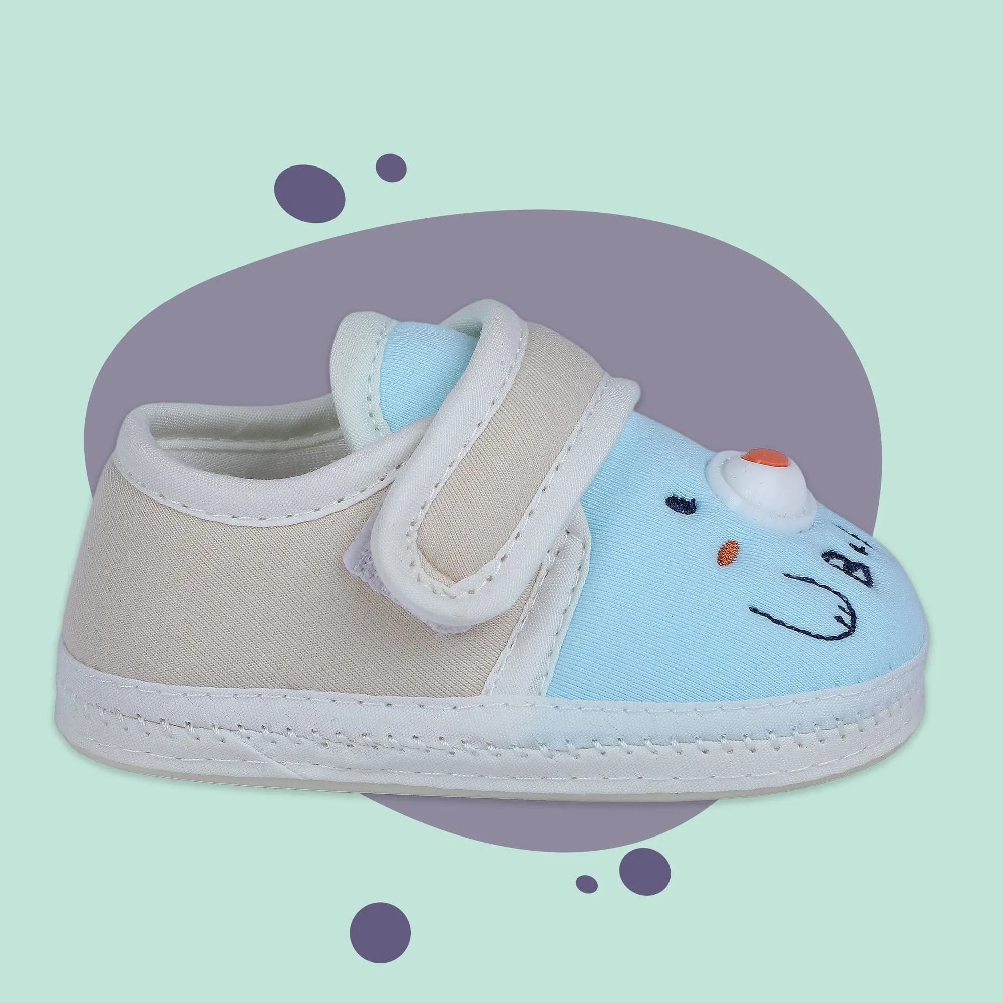 Baby Moo Smiling Bear Soft Sole Anti-Slip Booties - Blue