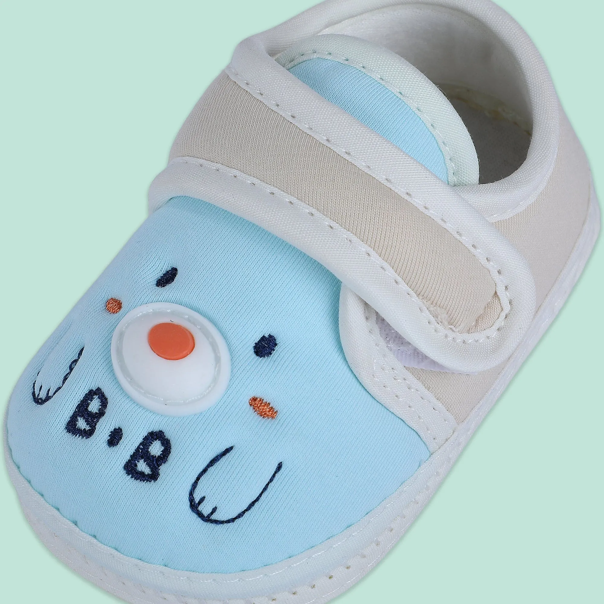 Baby Moo Smiling Bear Soft Sole Anti-Slip Booties - Blue