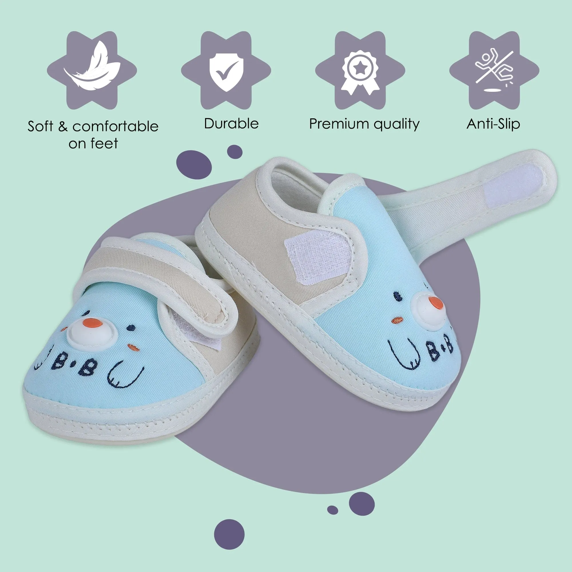 Baby Moo Smiling Bear Soft Sole Anti-Slip Booties - Blue