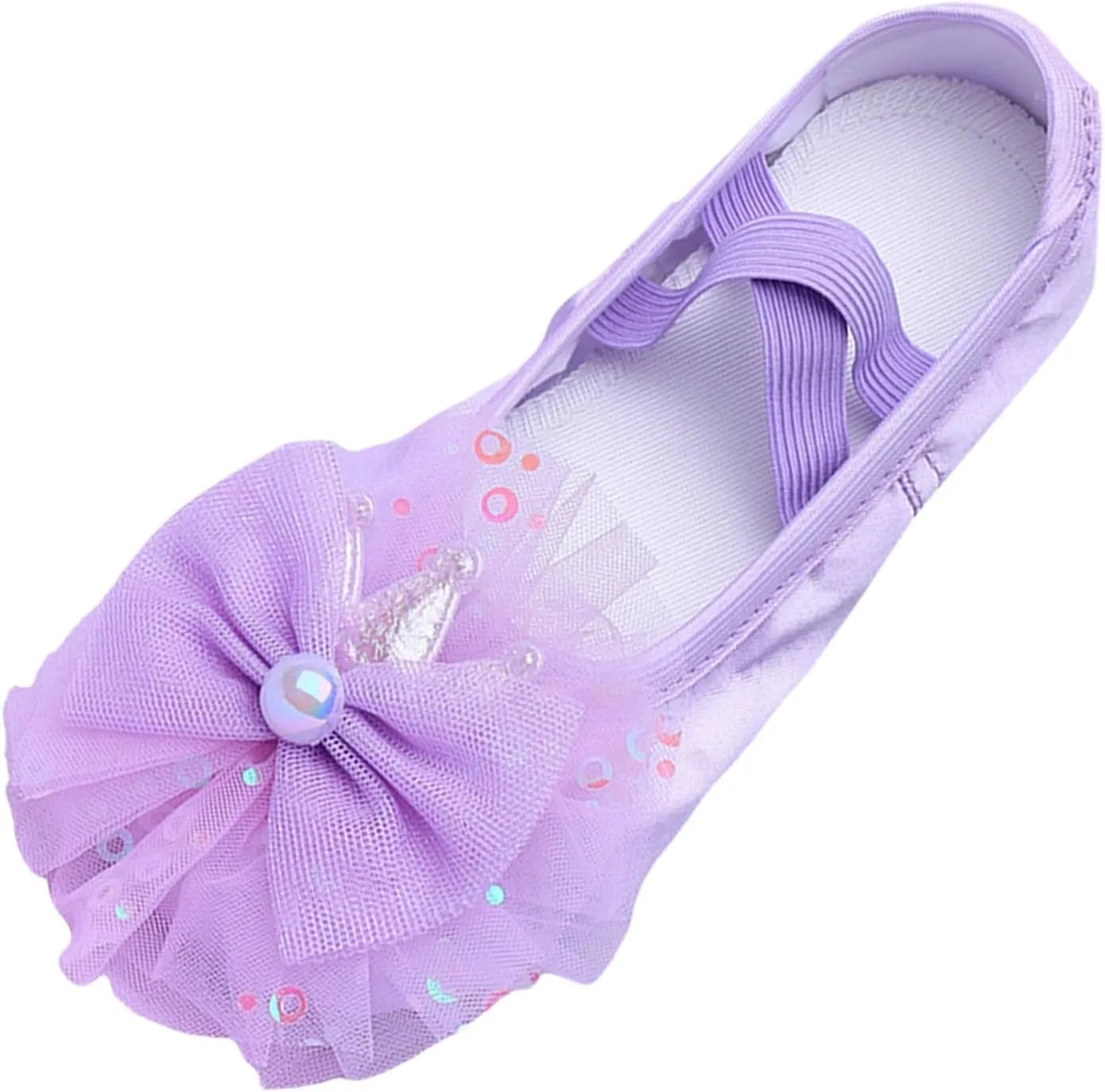 Ballet Shoes for Girls Cute Lace Mesh Bowknot Dance Slippers Toddler Kids Canvas Dancing Shoes with Elastic Straps