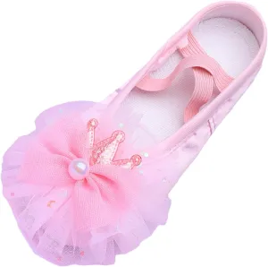 Ballet Shoes for Girls Cute Lace Mesh Bowknot Dance Slippers Toddler Kids Canvas Dancing Shoes with Elastic Straps
