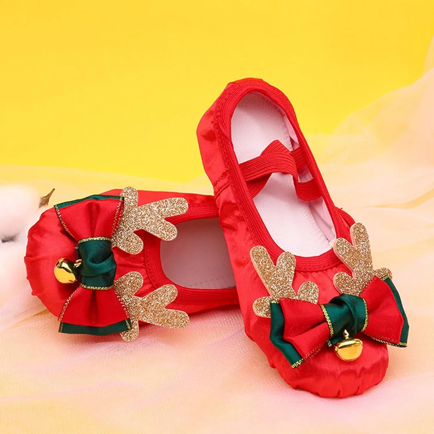 Ballet Shoes for Girls Cute Sequins Bow Dance Slippers Toddler Kids Christmas Bell Dancing Shoes with Elastic Straps
