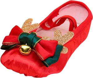 Ballet Shoes for Girls Cute Sequins Bow Dance Slippers Toddler Kids Christmas Bell Dancing Shoes with Elastic Straps
