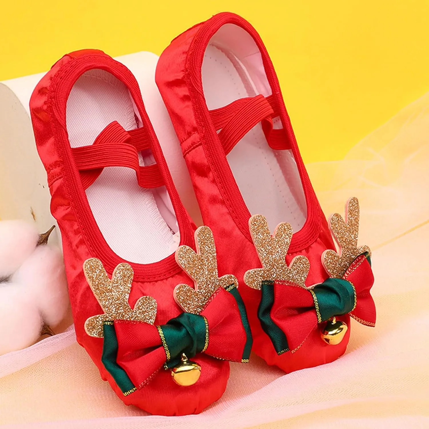 Ballet Shoes for Girls Cute Sequins Bow Dance Slippers Toddler Kids Christmas Bell Dancing Shoes with Elastic Straps