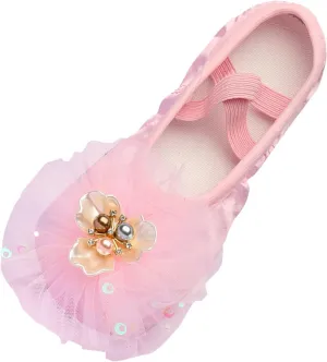 Ballet Shoes for Girls Elegant Rhinestone Ruffle Lace Dance Slippers Toddler Kids Elastic Straps Performance Shoes