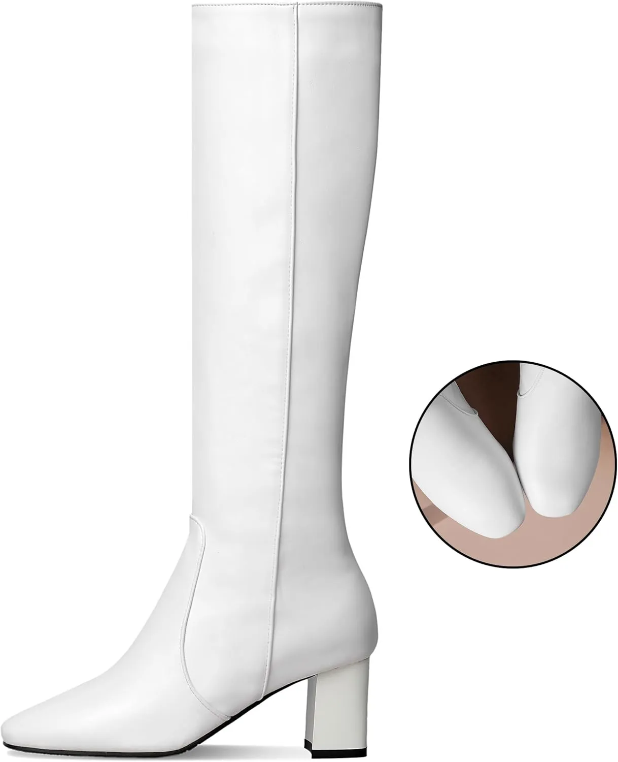 BEAUPAS Women's High Heel Knee High Boots Chunky Block Heels Zipper Shoes