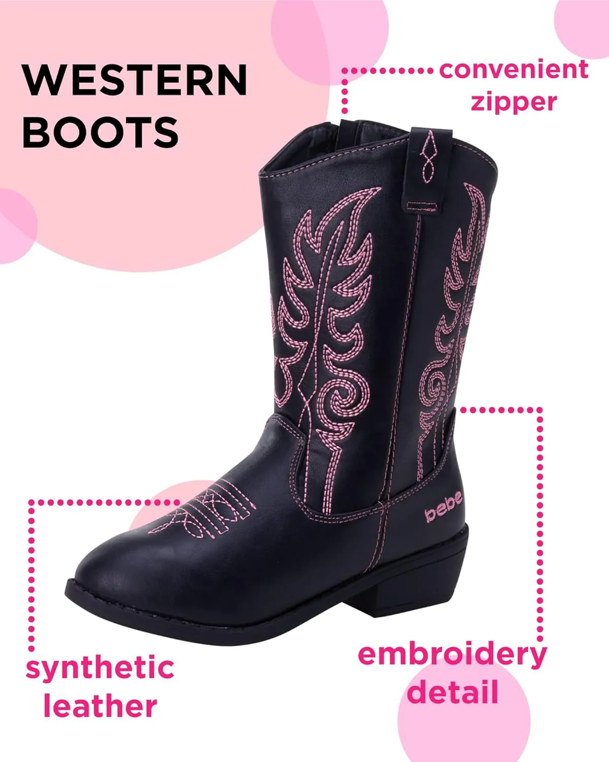 bebe Girls Cowboy Boots - Classic Western Country Cowgirl Boots - Mid Calf Riding Shoes for Toddlers Little and Big Girls