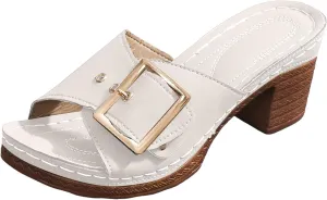 Block Heeled Sandals for Women 2025 Comfy Slip On Casual Peep Toe Adjustable Strappy Sandal Plantar Fasciitis Recovery Mules Chunky Low Heels Ladies Cushion Footbed Orthopedic Arch Support Shoes
