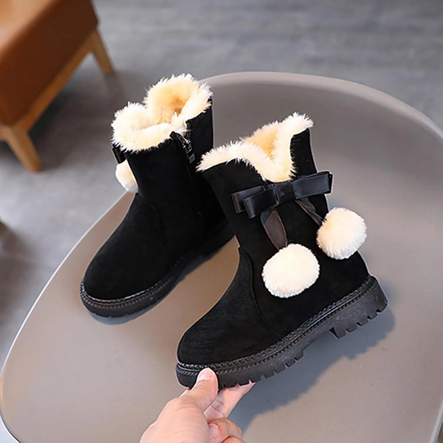 Boots for Girls Boys Winter Warm Shoes Cozy Fleece Snow Boots Non-Slip Walking Shoes Outdoor Water Resistance Faux Fur Boots