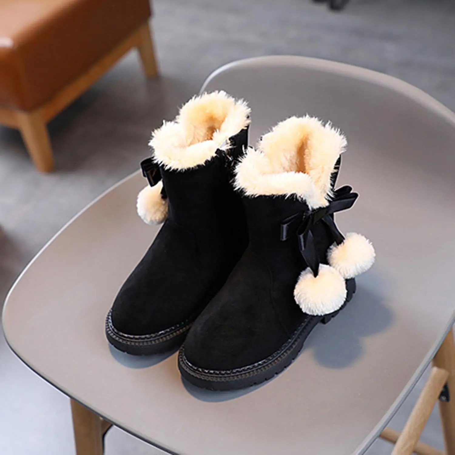 Boots for Girls Boys Winter Warm Shoes Cozy Fleece Snow Boots Non-Slip Walking Shoes Outdoor Water Resistance Faux Fur Boots