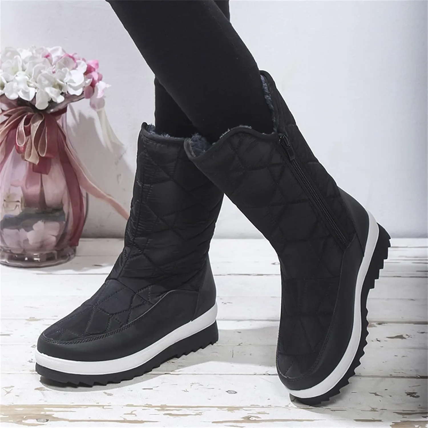 Boots Winter Snow Women's Wide Women Snow Booties Womens Slip on Winter Boots Ankle Womens Waterproof Boots 6.5 Snow Boots Wide Calf
