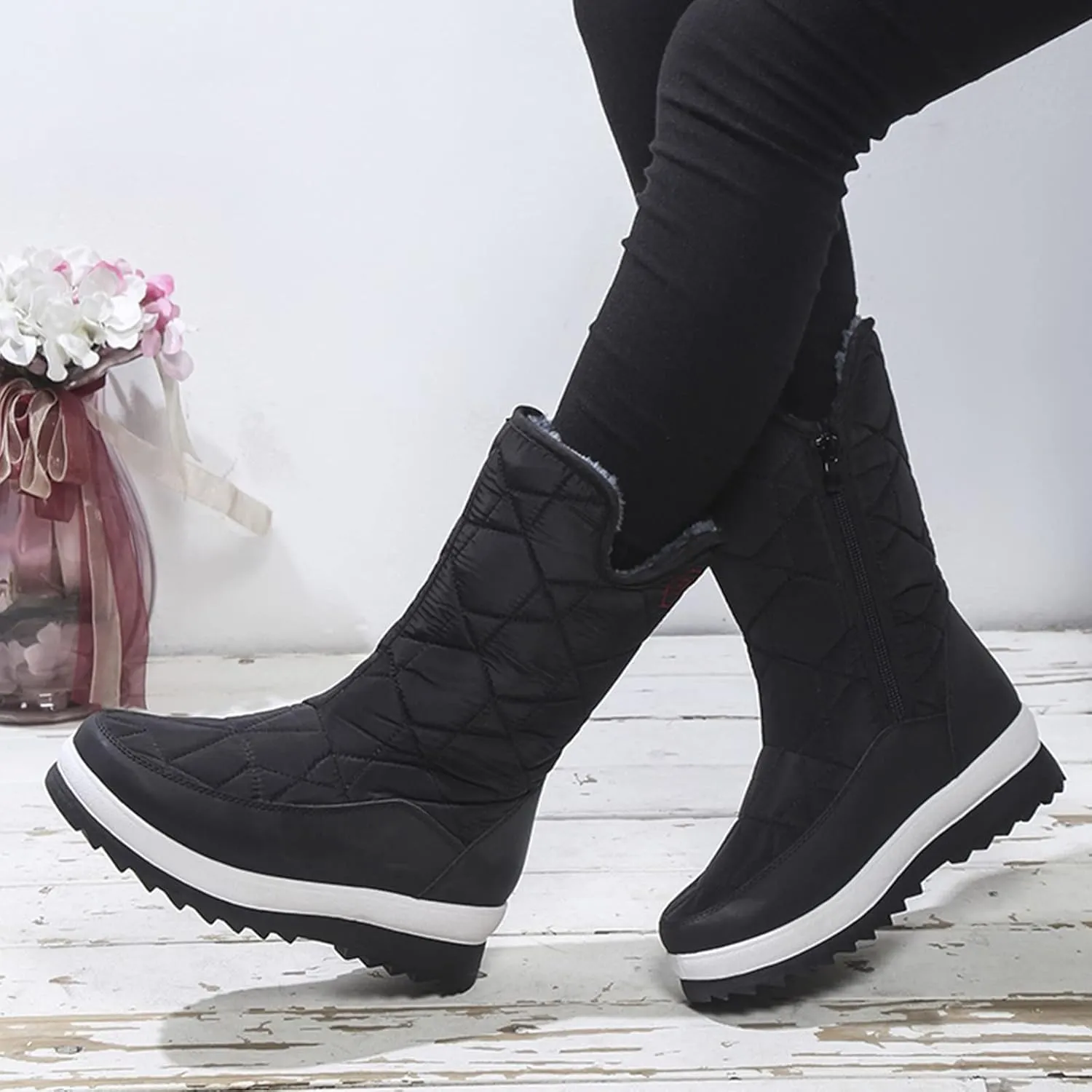 Boots Winter Snow Women's Wide Women Snow Booties Womens Slip on Winter Boots Ankle Womens Waterproof Boots 6.5 Snow Boots Wide Calf