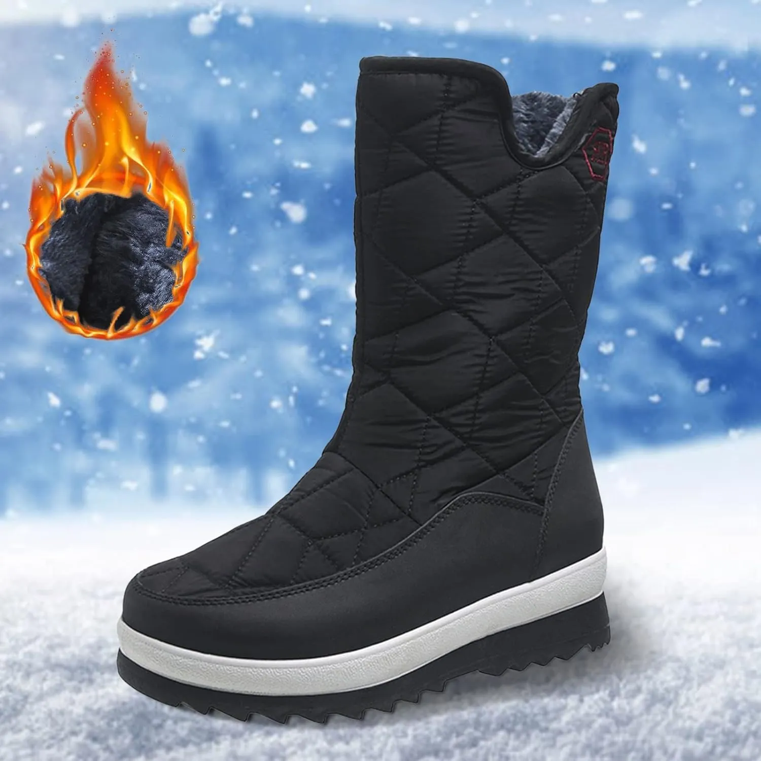 Boots Winter Snow Women's Wide Women Snow Booties Womens Slip on Winter Boots Ankle Womens Waterproof Boots 6.5 Snow Boots Wide Calf