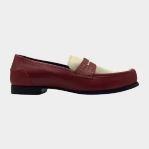 Bottega Veneta women's cream and burgundy leather and suede loafers