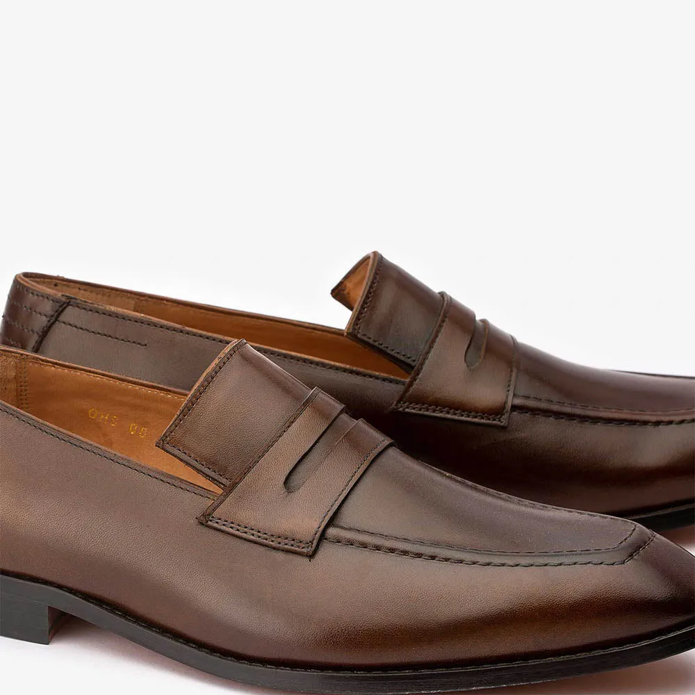 Brown Square Toe Classic Penny Loafers