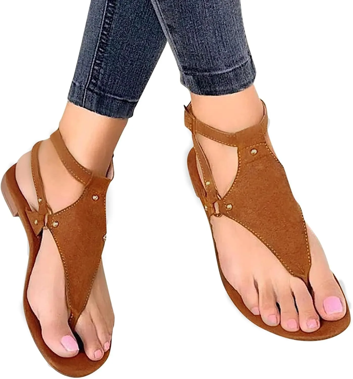 Canbebig Supportive Sandals for Women Arch Support Orthopedic Flip Flops T-Strap Walking Flat Sandals Comfortable Soft Cushion Summer Slippers Vacation Shoes